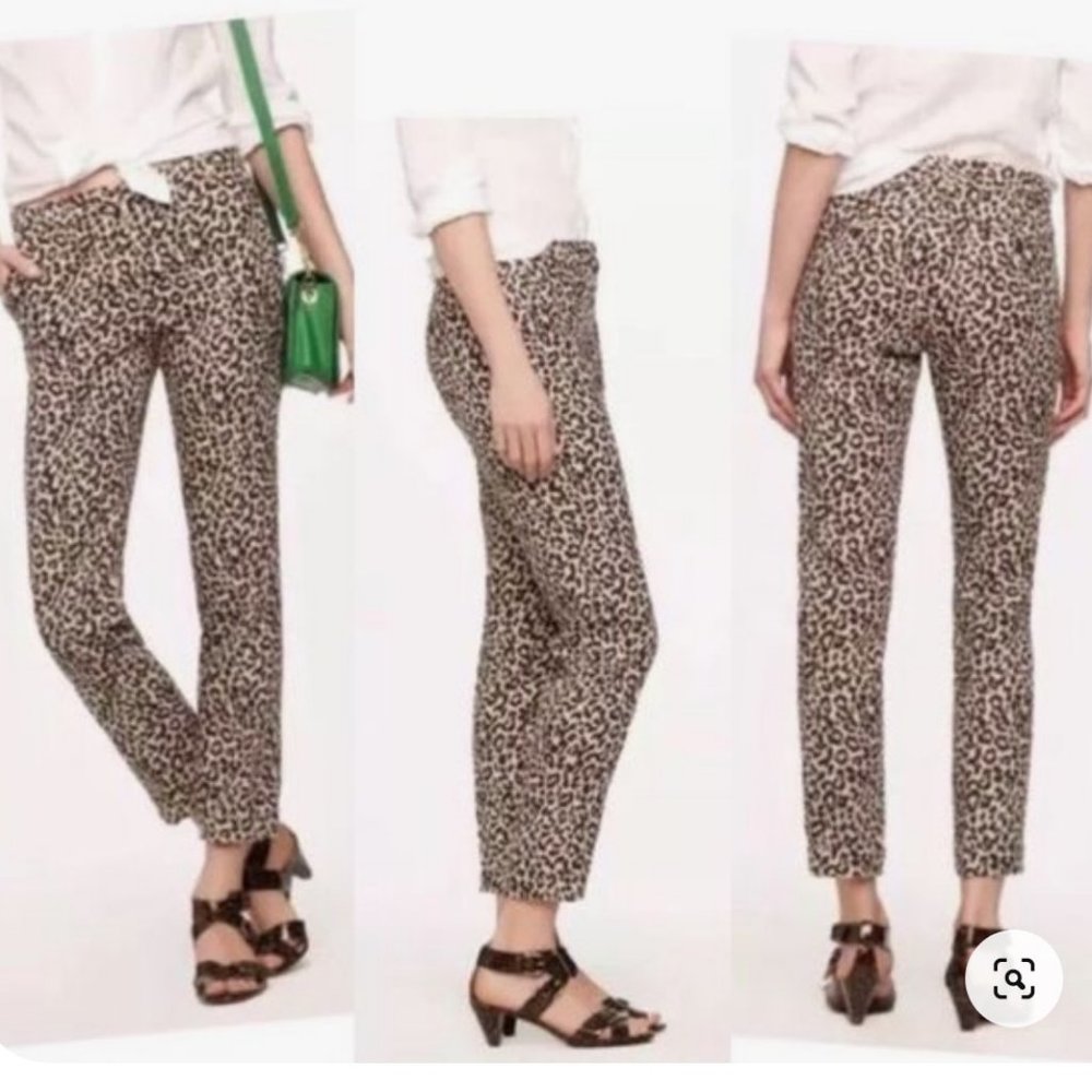J.Crew Cafe Linen Capri trouser pants leopard print sz 0 fits 2
